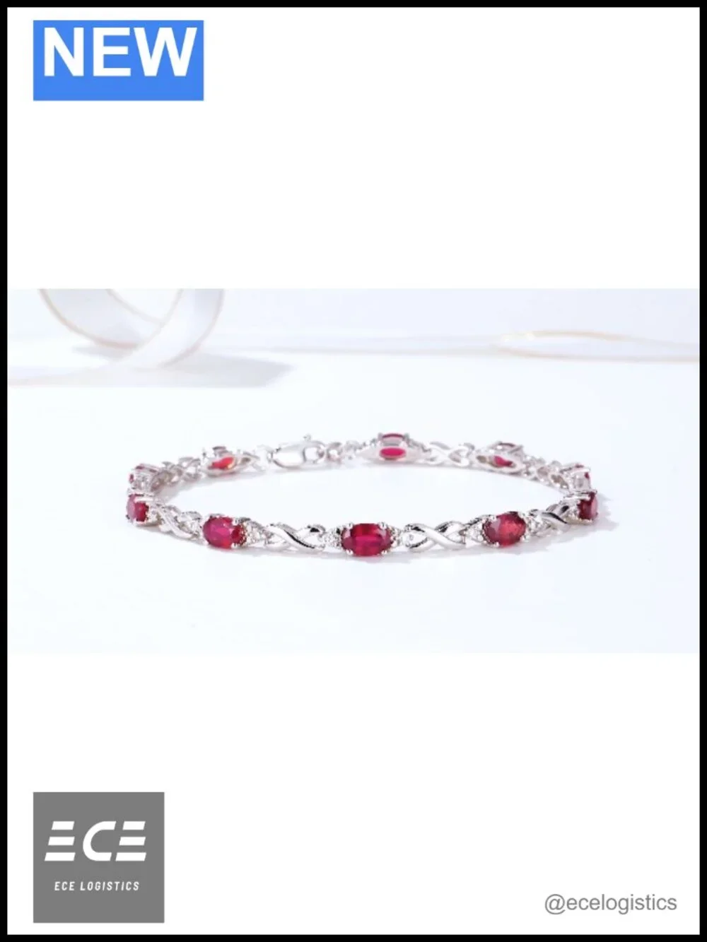 Sterling Silver Garnet Diamond Tennis Bracelet Set Adjustable 7-8